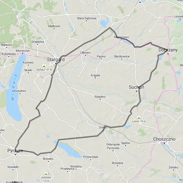 Miniatura mapy "Trasa do Stargardu" - trasy rowerowej w Zachodniopomorskie, Poland. Wygenerowane przez planer tras rowerowych Tarmacs.app
