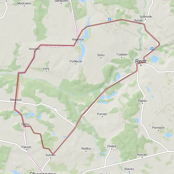 Map miniature of "Recz Adventure" cycling inspiration in Zachodniopomorskie, Poland. Generated by Tarmacs.app cycling route planner