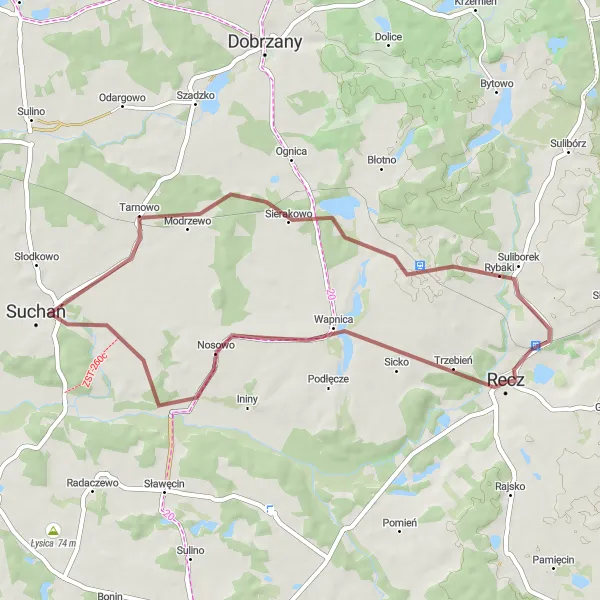 Map miniature of "Sicko Gravel Raid" cycling inspiration in Zachodniopomorskie, Poland. Generated by Tarmacs.app cycling route planner