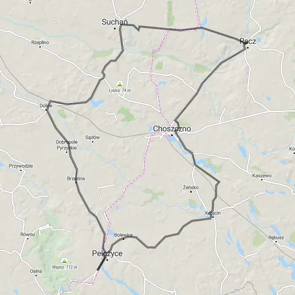 Miniatura mapy "Przez lasy i pola do urokliwych wiosek" - trasy rowerowej w Zachodniopomorskie, Poland. Wygenerowane przez planer tras rowerowych Tarmacs.app