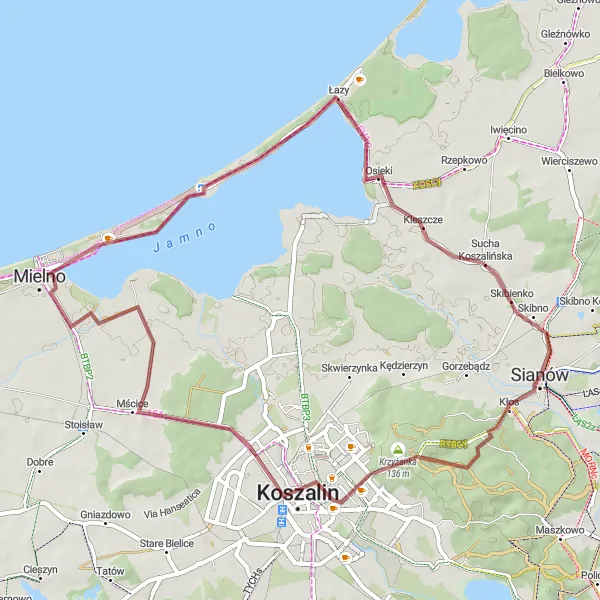 Miniatura mapy "Przez Kłos, Mścice i Łazy" - trasy rowerowej w Zachodniopomorskie, Poland. Wygenerowane przez planer tras rowerowych Tarmacs.app