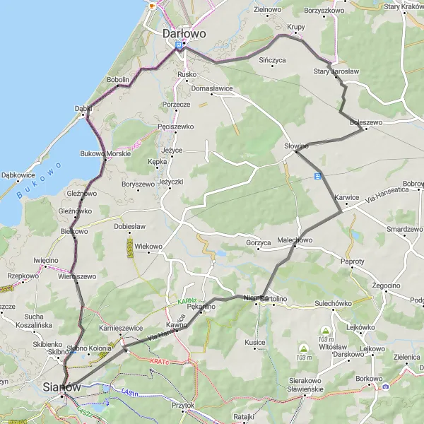 Miniatura mapy "Spacer przez Żukowo Morskie i Słowino" - trasy rowerowej w Zachodniopomorskie, Poland. Wygenerowane przez planer tras rowerowych Tarmacs.app