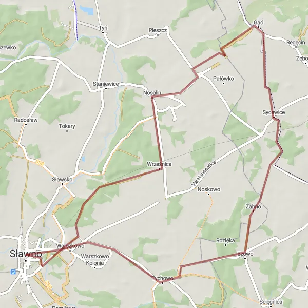 Map miniature of "Scenic countryside and rural charm" cycling inspiration in Zachodniopomorskie, Poland. Generated by Tarmacs.app cycling route planner