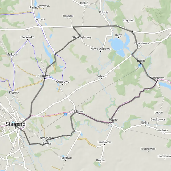 Miniatura mapy "Trasa z Stargardu do Strachocina" - trasy rowerowej w Zachodniopomorskie, Poland. Wygenerowane przez planer tras rowerowych Tarmacs.app