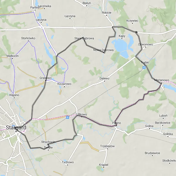 Map miniature of "Stargard to Brama Wałowa Loop" cycling inspiration in Zachodniopomorskie, Poland. Generated by Tarmacs.app cycling route planner