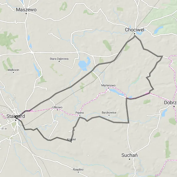 Miniatura mapy "Trasa z Stargardu do Brama Wałowa" - trasy rowerowej w Zachodniopomorskie, Poland. Wygenerowane przez planer tras rowerowych Tarmacs.app