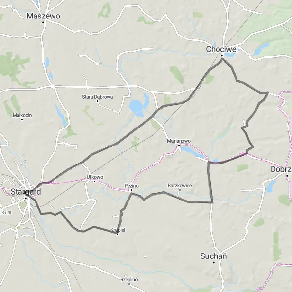 Map miniature of "Stargard to Lutkowo Scenic Ride" cycling inspiration in Zachodniopomorskie, Poland. Generated by Tarmacs.app cycling route planner