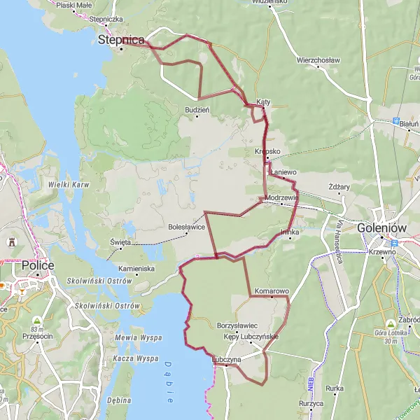 Miniatura mapy "Trasa Gravelowa Komarowo - Budzień" - trasy rowerowej w Zachodniopomorskie, Poland. Wygenerowane przez planer tras rowerowych Tarmacs.app