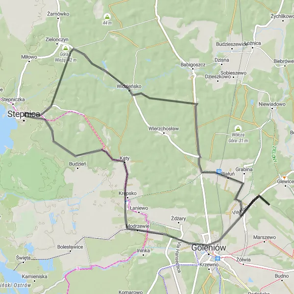 Map miniature of "The Goleniów Loop" cycling inspiration in Zachodniopomorskie, Poland. Generated by Tarmacs.app cycling route planner