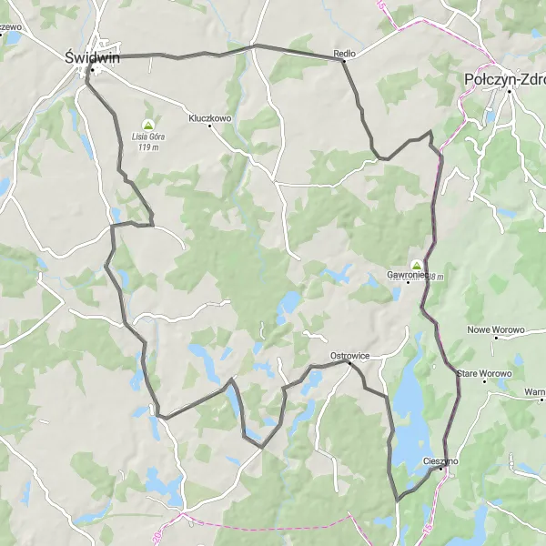 Miniatura mapy "Trasa przez Sławę i Rzepczyno" - trasy rowerowej w Zachodniopomorskie, Poland. Wygenerowane przez planer tras rowerowych Tarmacs.app