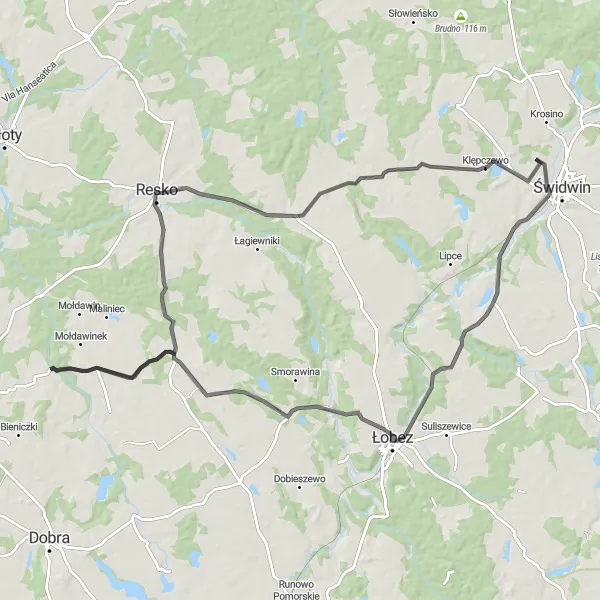 Miniatura mapy "Przejażdżka przez Łobez i Strzmiele" - trasy rowerowej w Zachodniopomorskie, Poland. Wygenerowane przez planer tras rowerowych Tarmacs.app
