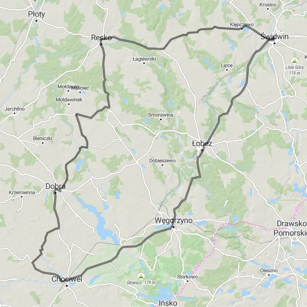 Miniatura mapy "Wyprawa do Karkowa i Dargomyśla" - trasy rowerowej w Zachodniopomorskie, Poland. Wygenerowane przez planer tras rowerowych Tarmacs.app