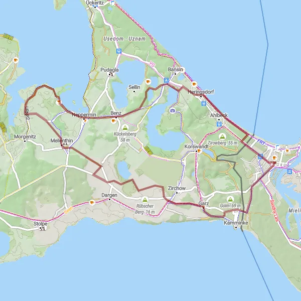 Map miniature of "Off-Road Gravel Adventure" cycling inspiration in Zachodniopomorskie, Poland. Generated by Tarmacs.app cycling route planner