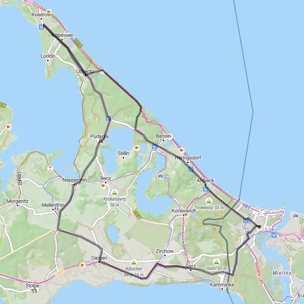 Map miniature of "The Coastal Road Escapade" cycling inspiration in Zachodniopomorskie, Poland. Generated by Tarmacs.app cycling route planner