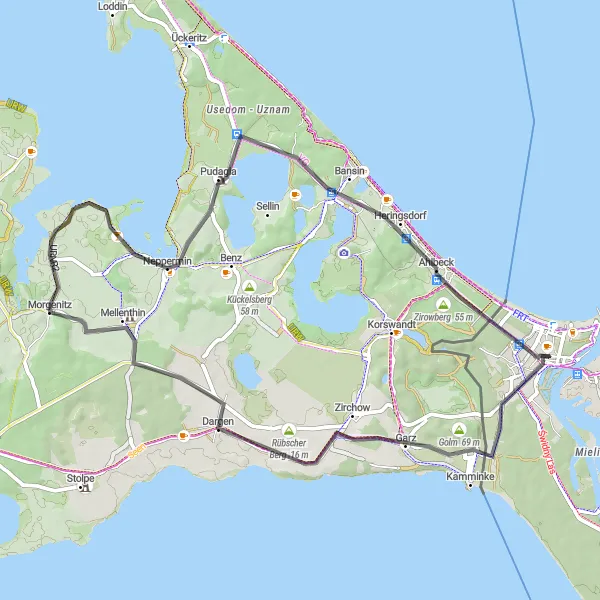 Map miniature of "Zachodniopomorskie Beach Loop" cycling inspiration in Zachodniopomorskie, Poland. Generated by Tarmacs.app cycling route planner