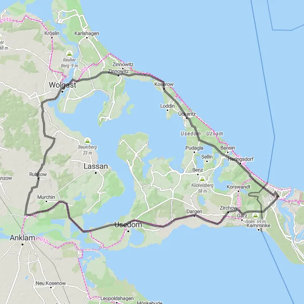 Map miniature of "The Coastal Road Adventure" cycling inspiration in Zachodniopomorskie, Poland. Generated by Tarmacs.app cycling route planner