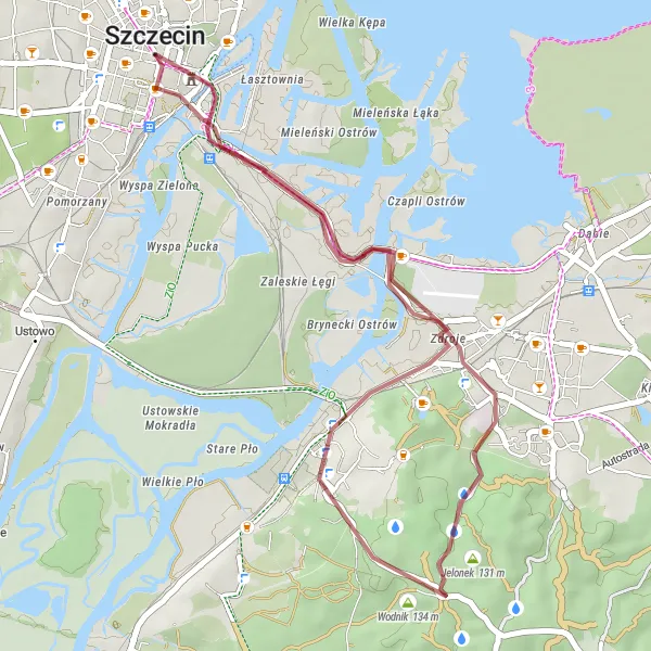 Map miniature of "Gravel Adventure in Szczecin" cycling inspiration in Zachodniopomorskie, Poland. Generated by Tarmacs.app cycling route planner