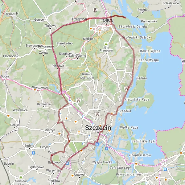 Map miniature of "Gumieńce Loop" cycling inspiration in Zachodniopomorskie, Poland. Generated by Tarmacs.app cycling route planner