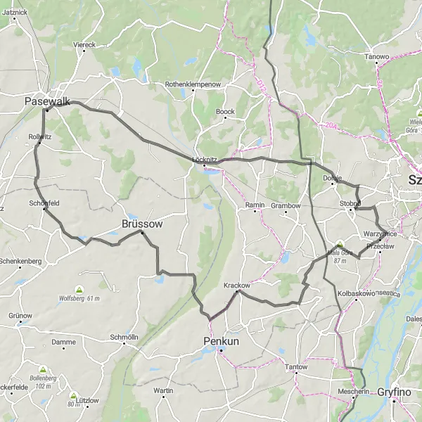 Map miniature of "Cycling Adventure to Stobno" cycling inspiration in Zachodniopomorskie, Poland. Generated by Tarmacs.app cycling route planner