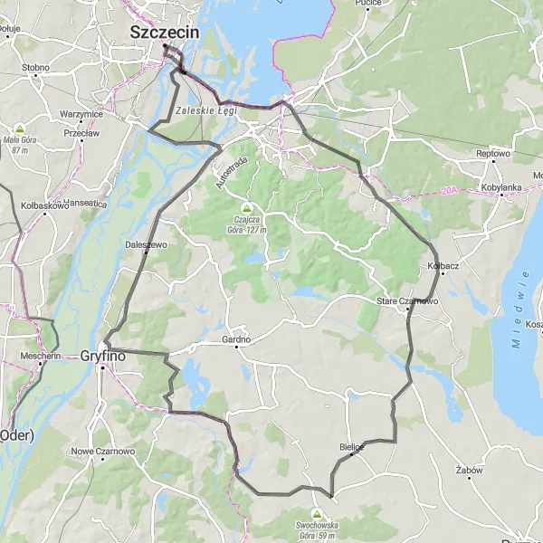 Miniatura mapy "Trasa Gryfińska" - trasy rowerowej w Zachodniopomorskie, Poland. Wygenerowane przez planer tras rowerowych Tarmacs.app