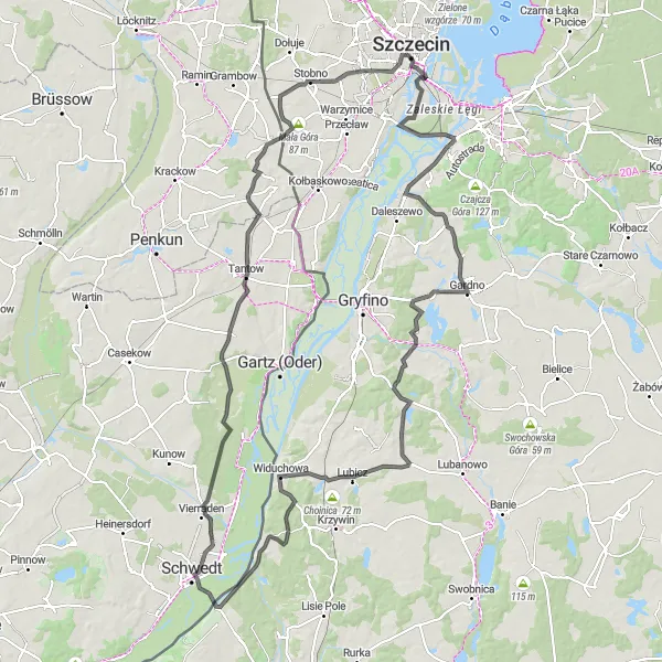 Map miniature of "Scenic Tour of Szczecin and Surroundings" cycling inspiration in Zachodniopomorskie, Poland. Generated by Tarmacs.app cycling route planner