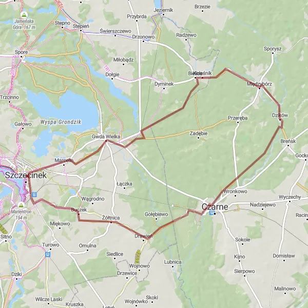 Map miniature of "Gwda Wielka Gravel Adventure" cycling inspiration in Zachodniopomorskie, Poland. Generated by Tarmacs.app cycling route planner