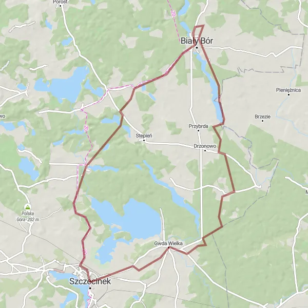 Map miniature of "Gravel Adventure through Jeziernik and Spore" cycling inspiration in Zachodniopomorskie, Poland. Generated by Tarmacs.app cycling route planner