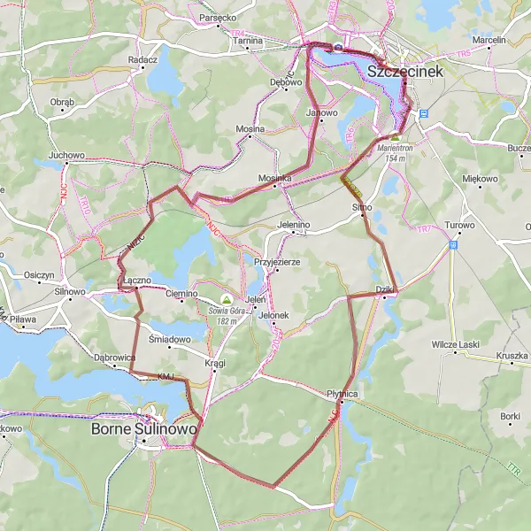 Map miniature of "Gravel Adventure to Ostrogóra and Jezioro Trzesiecko" cycling inspiration in Zachodniopomorskie, Poland. Generated by Tarmacs.app cycling route planner