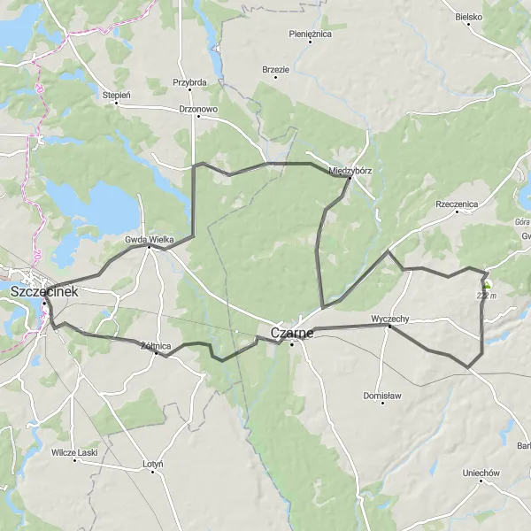 Map miniature of "Road Cycling through Góra Winniczna and Breńsk" cycling inspiration in Zachodniopomorskie, Poland. Generated by Tarmacs.app cycling route planner