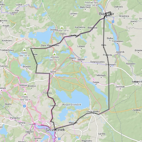 Map miniature of "Through Biały Bór and Gwda Wielka" cycling inspiration in Zachodniopomorskie, Poland. Generated by Tarmacs.app cycling route planner