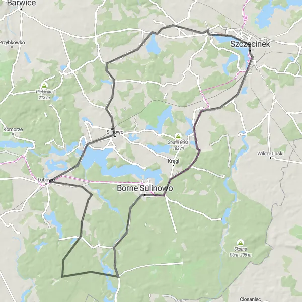 Miniatura mapy "Trasa Szlakiem Borów Sulinowskich" - trasy rowerowej w Zachodniopomorskie, Poland. Wygenerowane przez planer tras rowerowych Tarmacs.app
