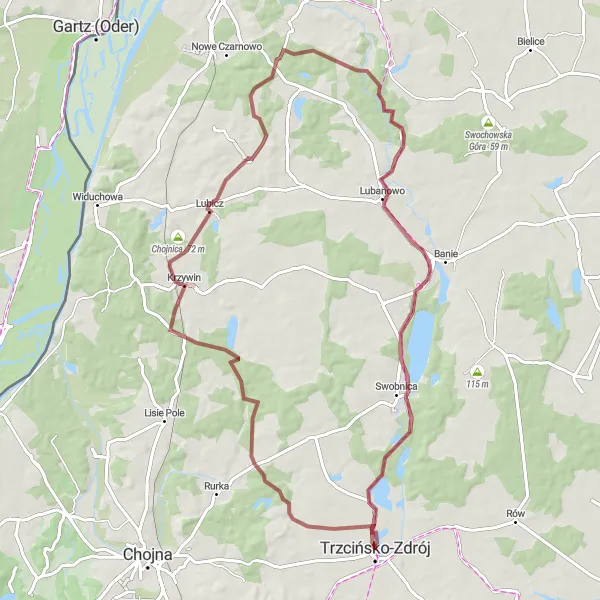 Miniatura mapy "Kamienny Jaz - Tywica Gravel Adventure" - trasy rowerowej w Zachodniopomorskie, Poland. Wygenerowane przez planer tras rowerowych Tarmacs.app