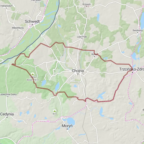 Miniatura mapy "Gravelowy Raj Dookoła Trzcińska Zdroju" - trasy rowerowej w Zachodniopomorskie, Poland. Wygenerowane przez planer tras rowerowych Tarmacs.app