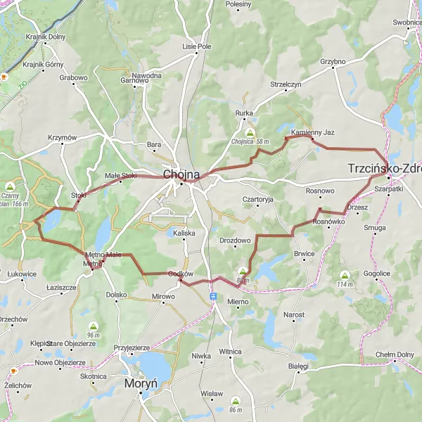 Miniatura mapy "Trasa Gravelowa dookoła Trzcińska Zdroju" - trasy rowerowej w Zachodniopomorskie, Poland. Wygenerowane przez planer tras rowerowych Tarmacs.app