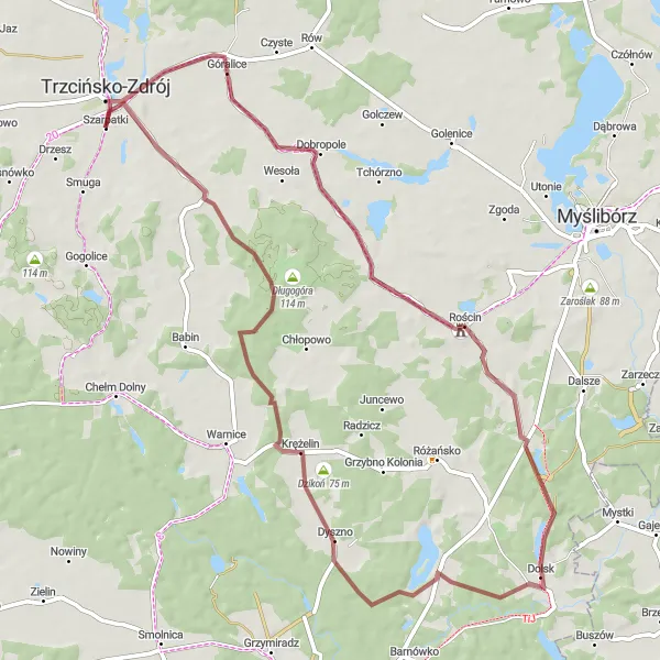 Miniatura mapy "Podleśna - Dolsk Gravel Exploration" - trasy rowerowej w Zachodniopomorskie, Poland. Wygenerowane przez planer tras rowerowych Tarmacs.app