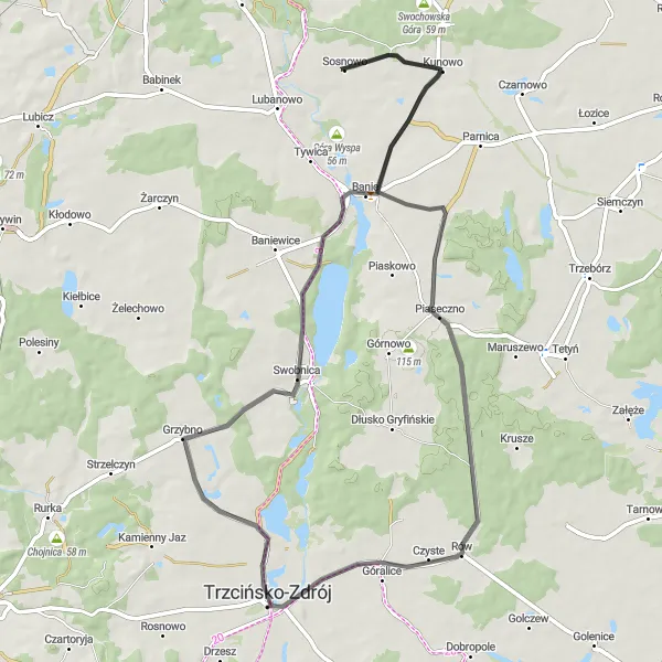 Miniatura mapy "Swobnica - Sosnowo Circuit" - trasy rowerowej w Zachodniopomorskie, Poland. Wygenerowane przez planer tras rowerowych Tarmacs.app