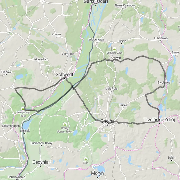 Miniatura mapy "Trzcińsko-Zdrój - Baniewice - Grzybno Circuit" - trasy rowerowej w Zachodniopomorskie, Poland. Wygenerowane przez planer tras rowerowych Tarmacs.app