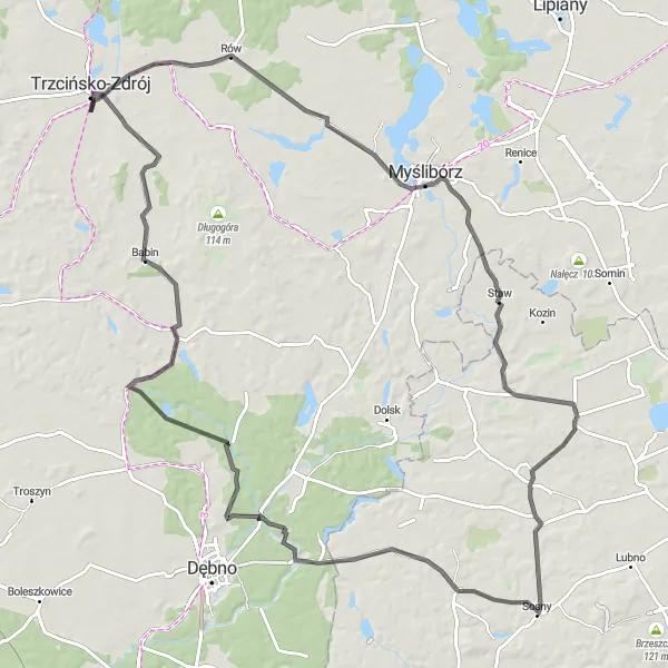 Map miniature of "Majestic Landscapes Road Trip" cycling inspiration in Zachodniopomorskie, Poland. Generated by Tarmacs.app cycling route planner