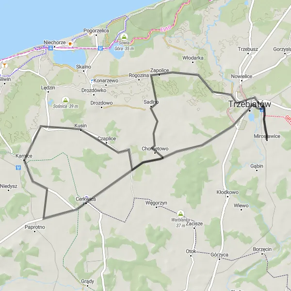 Map miniature of "Trzebiatów Heritage Tour" cycling inspiration in Zachodniopomorskie, Poland. Generated by Tarmacs.app cycling route planner