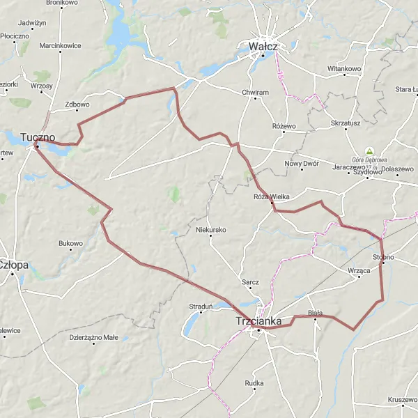 Miniatura mapy "Dookoła Tucznia na Gravelu" - trasy rowerowej w Zachodniopomorskie, Poland. Wygenerowane przez planer tras rowerowych Tarmacs.app