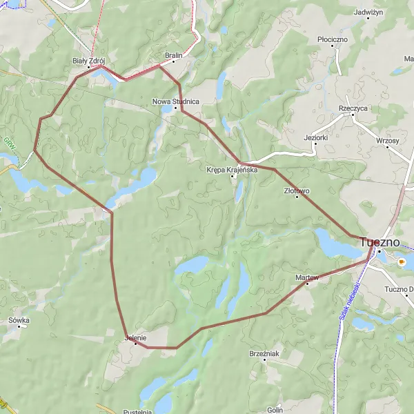 Miniatura mapy "Trasa Gravelowa dookoła Tuczna" - trasy rowerowej w Zachodniopomorskie, Poland. Wygenerowane przez planer tras rowerowych Tarmacs.app