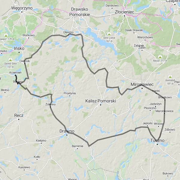 Miniatura mapy "Wycieczka rowerowa Jeziorki - Mirosławiec - Tuczno" - trasy rowerowej w Zachodniopomorskie, Poland. Wygenerowane przez planer tras rowerowych Tarmacs.app