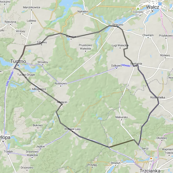 Map miniature of "Rutwica and Gostomia Road Adventure" cycling inspiration in Zachodniopomorskie, Poland. Generated by Tarmacs.app cycling route planner