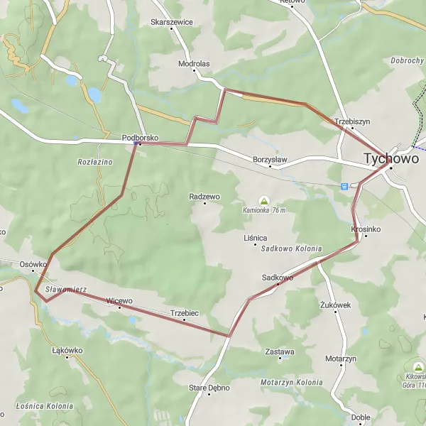 Miniatura mapy "Trasa rowerowa Gravel Trzebiszyn - Tychowo" - trasy rowerowej w Zachodniopomorskie, Poland. Wygenerowane przez planer tras rowerowych Tarmacs.app