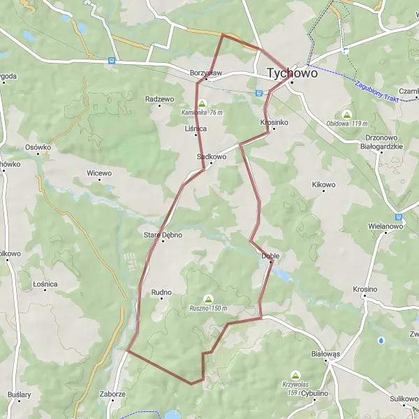 Miniatura mapy "Trasa rowerowa Gravel Tychowo - Kamionka - Trzebiszyn" - trasy rowerowej w Zachodniopomorskie, Poland. Wygenerowane przez planer tras rowerowych Tarmacs.app