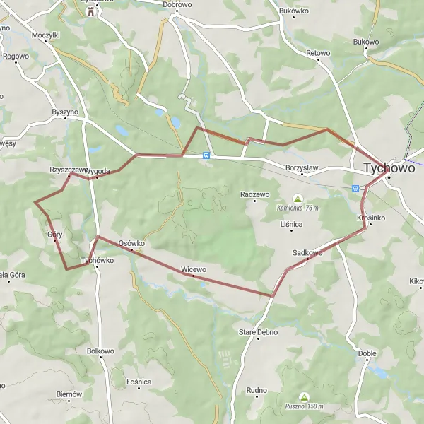 Miniatura mapy "Trasa rowerowa Gravel Tychowo - Sadkowo - Osówko - Trzebiszyn" - trasy rowerowej w Zachodniopomorskie, Poland. Wygenerowane przez planer tras rowerowych Tarmacs.app