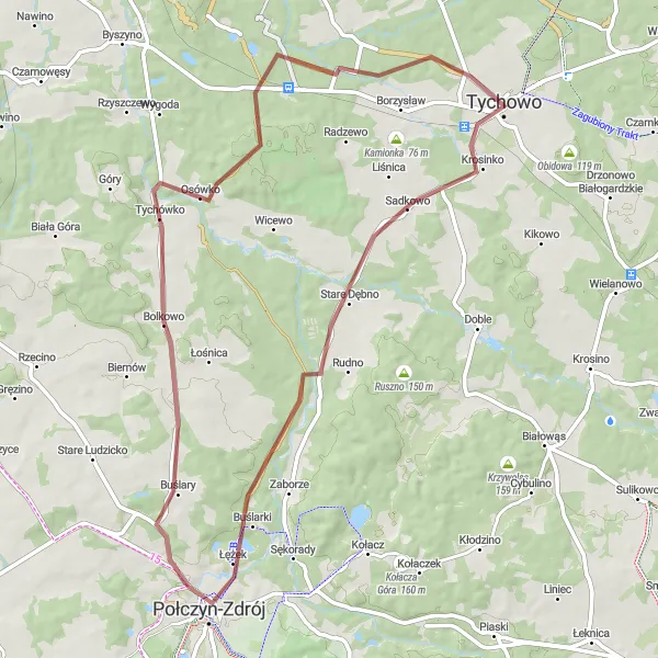 Miniatura mapy "Trasa rowerowa Gravel Tychowo - Podborsko - Połczyn-Zdrój" - trasy rowerowej w Zachodniopomorskie, Poland. Wygenerowane przez planer tras rowerowych Tarmacs.app
