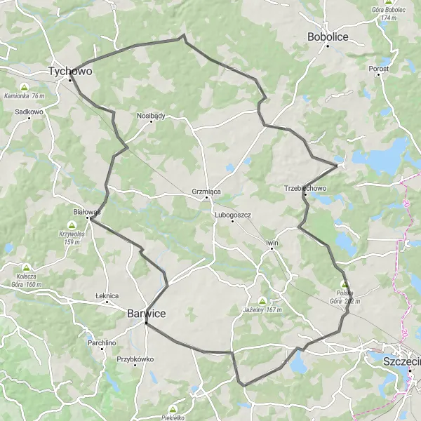 Map miniature of "Top of the Hills" cycling inspiration in Zachodniopomorskie, Poland. Generated by Tarmacs.app cycling route planner