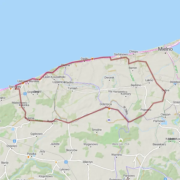 Map miniature of "The Coastal Gravel Adventure" cycling inspiration in Zachodniopomorskie, Poland. Generated by Tarmacs.app cycling route planner