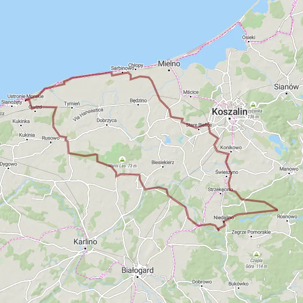 Miniatura mapy "Wyprawa gravelowa do Kraśnika Koszalińskiego" - trasy rowerowej w Zachodniopomorskie, Poland. Wygenerowane przez planer tras rowerowych Tarmacs.app